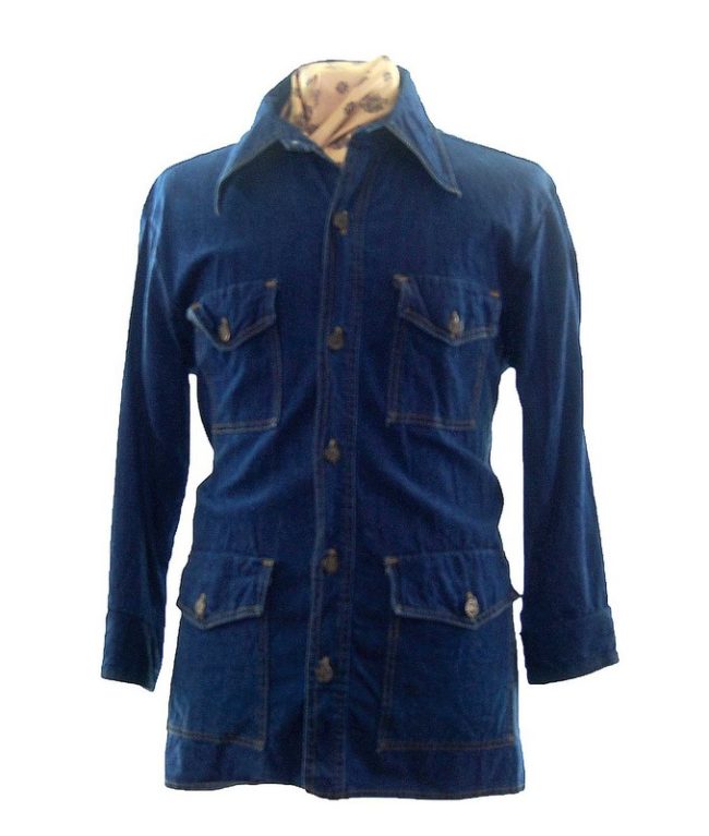 70s Blue Denim Bar C Shirt Jacket