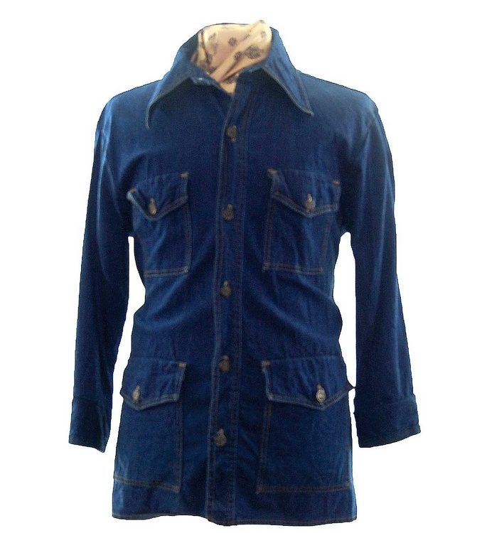 70s Blue Denim Bar C Shirt Jacket