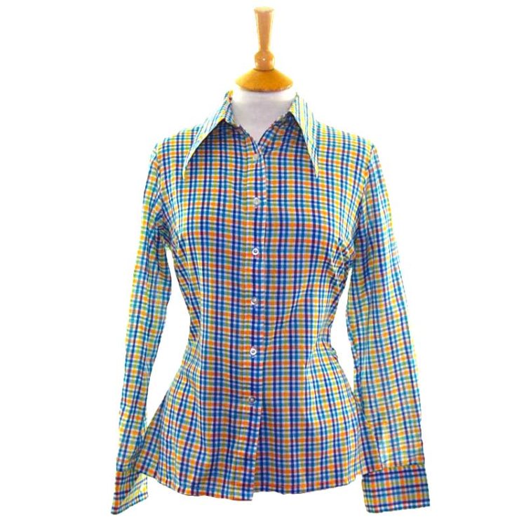 70s Colorful Checkered Blouse