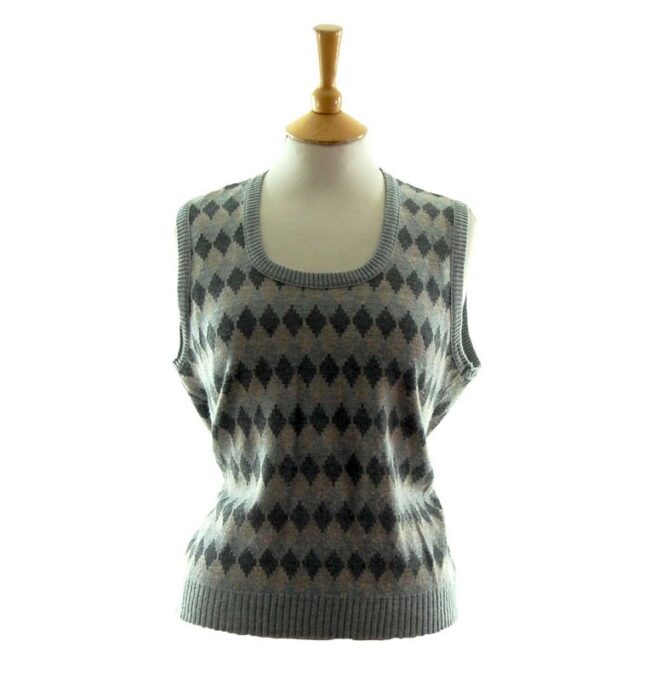 70s Grey Diamond Print Tank Top