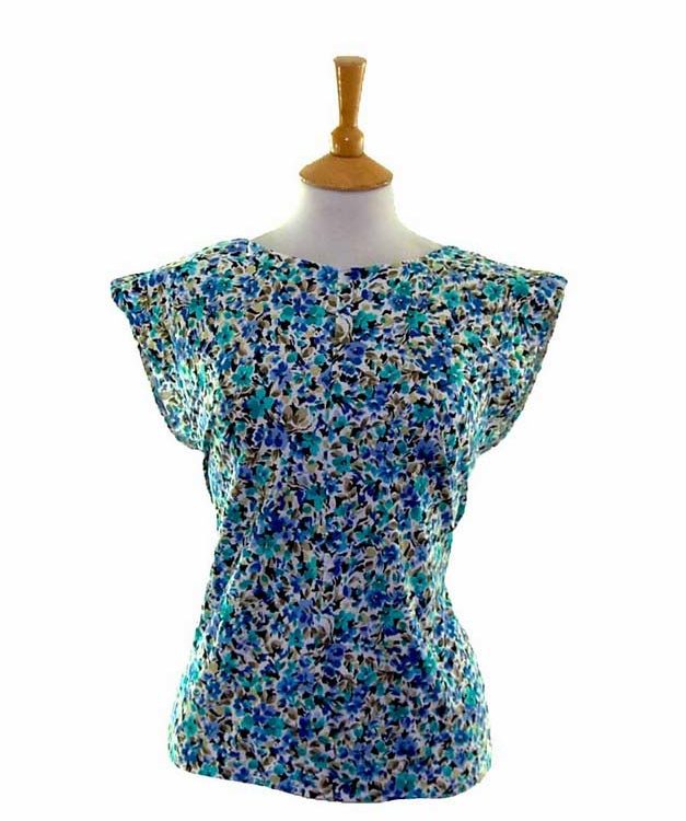 80s Blue Floral T shirt