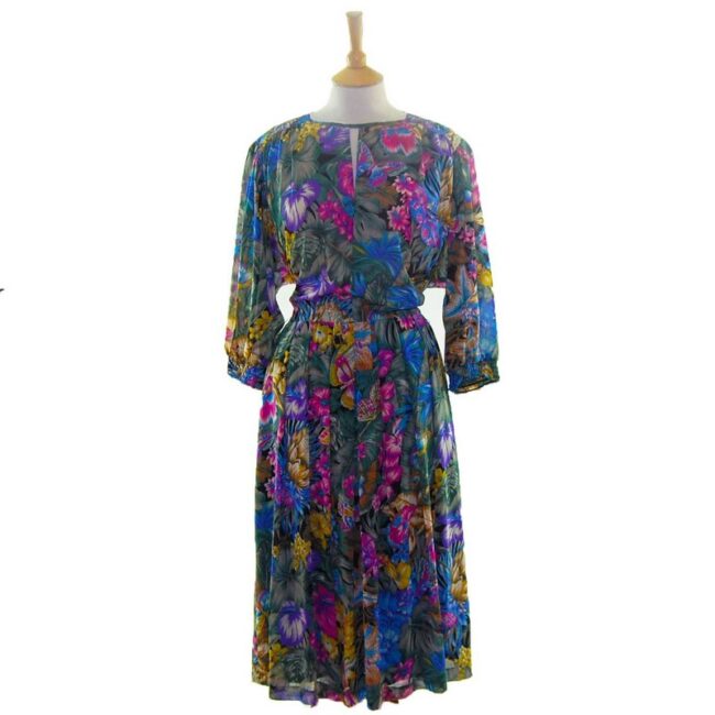 80s Exotic Floral print Dress