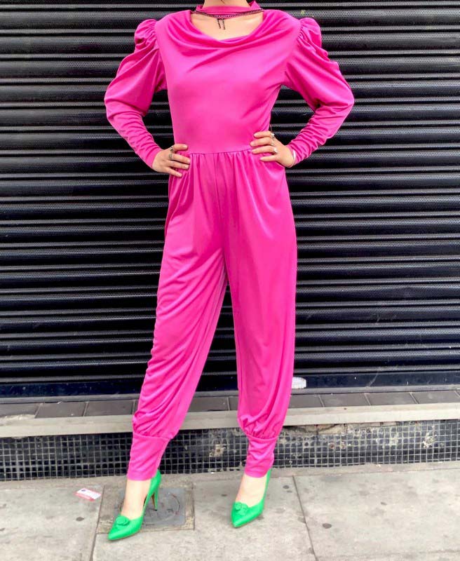 80s Shocking pink playsuit