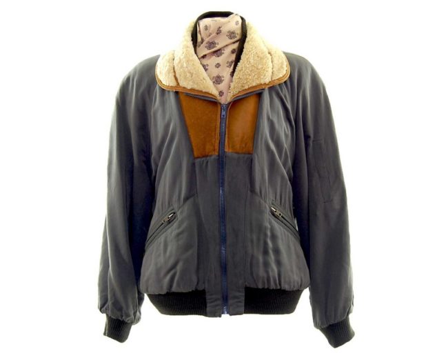 90s Sheep Skin Collar Bomber Jacket