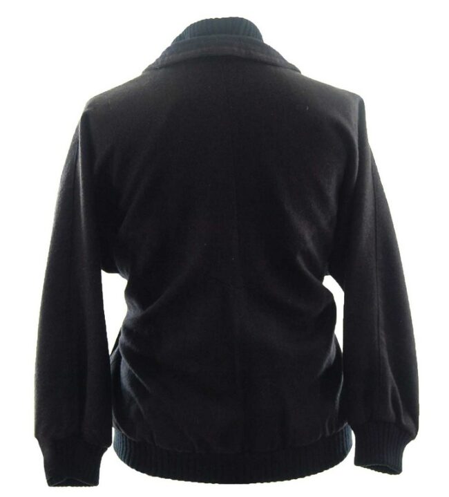 Back of 80s Mens Navy Blue Wool Bomber Jacket