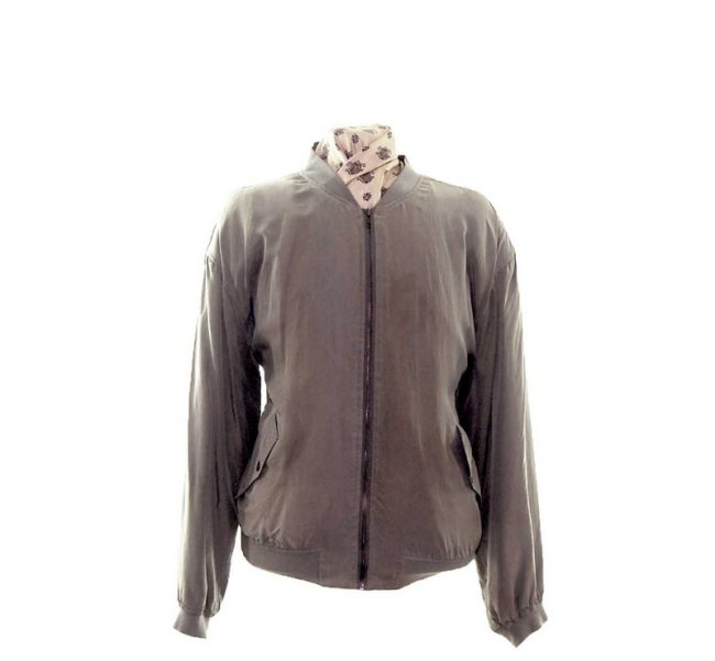 Beige Silk Bomber Jacket