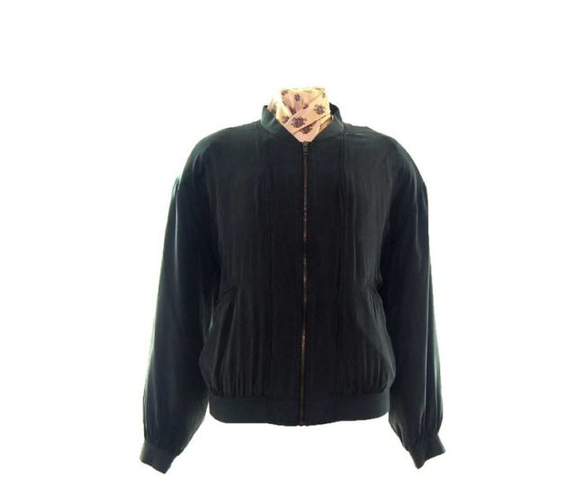 Black Silk Bomber Jacket Mens