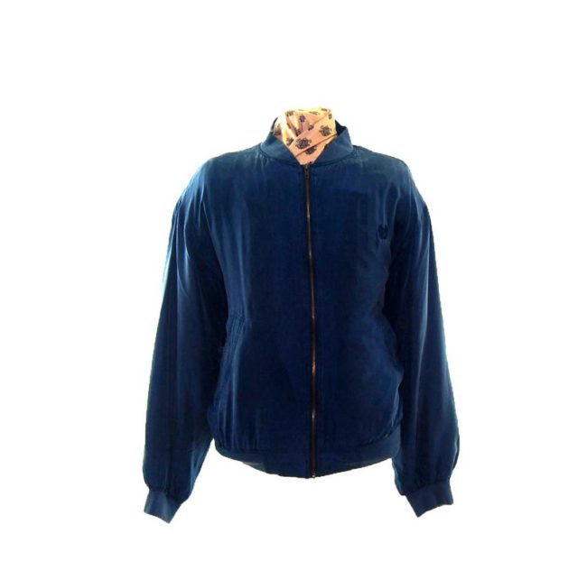 Blue Silk Bomber Jacket
