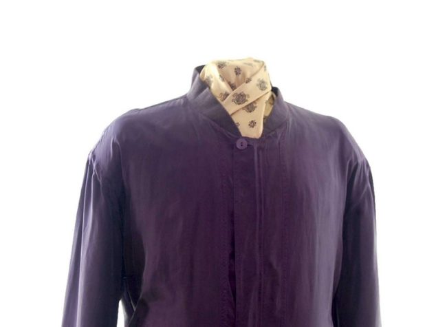 Close up front of Plum Silk Bomber Jacket