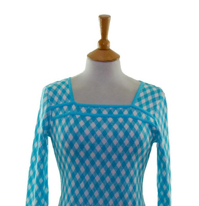 Front close up of 70s Gingham Long Sleeve Dead Stock Top