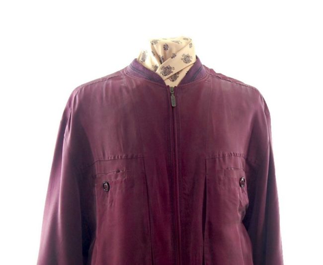 Front close up of Red Silk Bomber Jacket