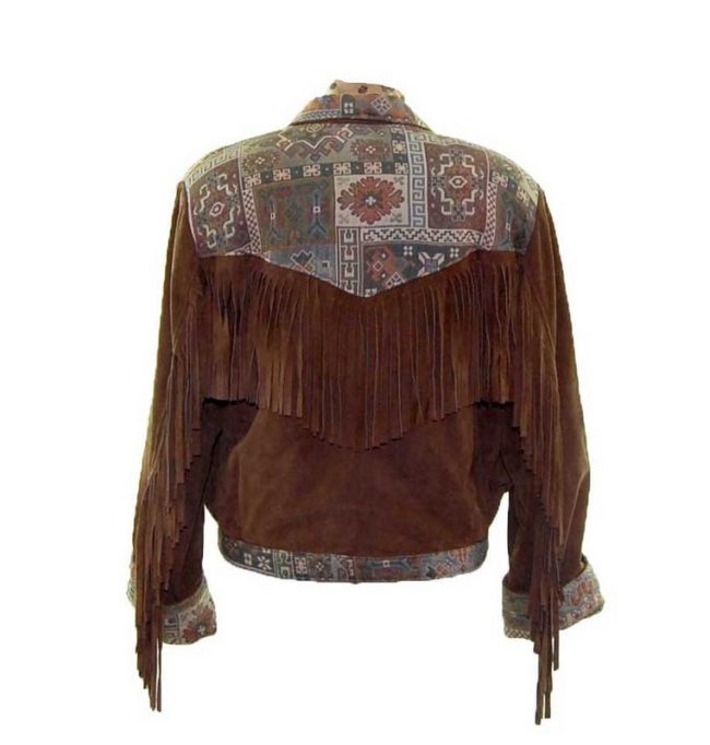 Rear view of Fringed Suede Aztec Jacket