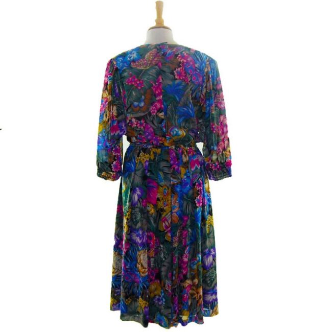 back of 80s Exotic Floral print dresss