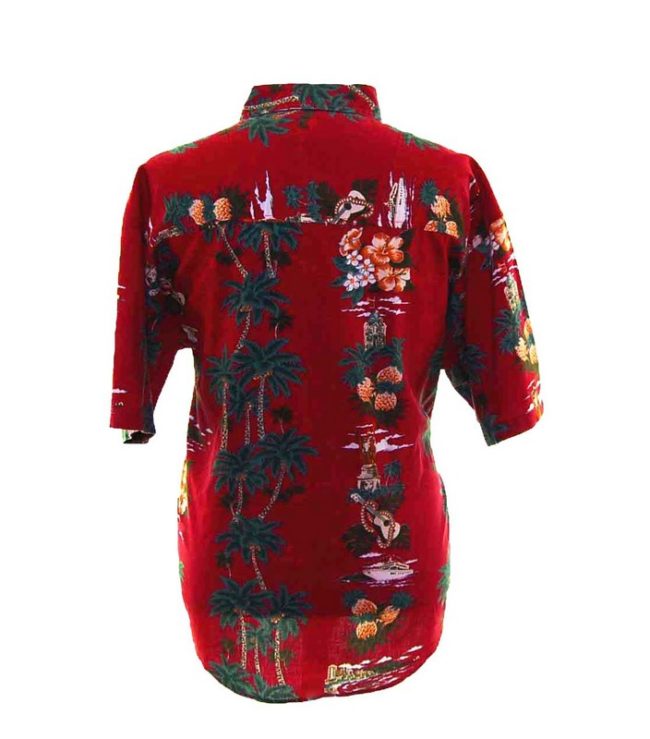 back of 90s Red Hawaiian Print Shirt
