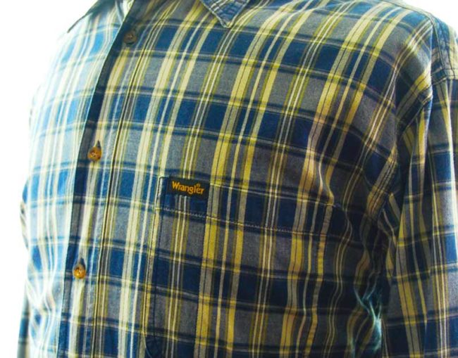 chest of Wrangler Blue Check Western Shirt