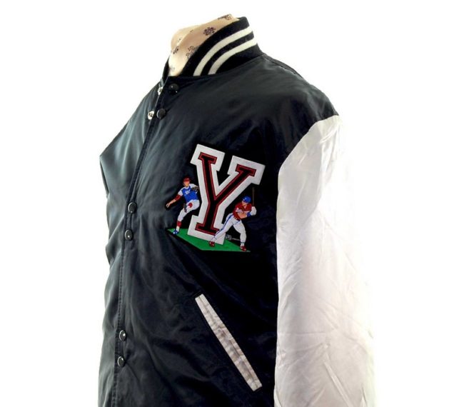 Side close up photo of back of Baseball Black Satin Jacket