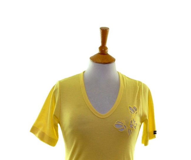 close up of 70s Sunny Yellow Tee Shirt