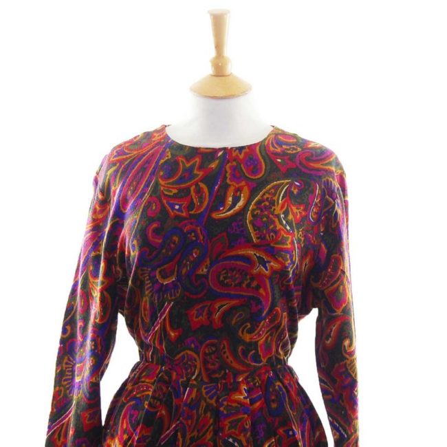 close up of 80s Abstract Paisley Dress