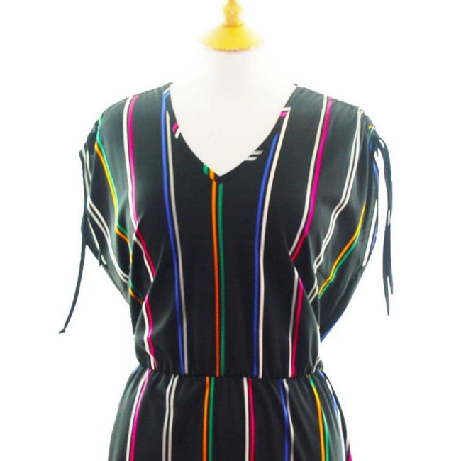 close up of 80s Multicolored Stripes Dress
