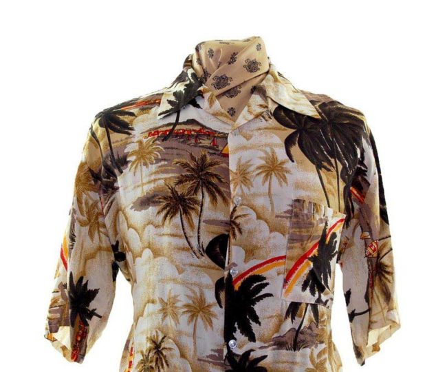 close up of 90s Brown Hawaiian Shirt