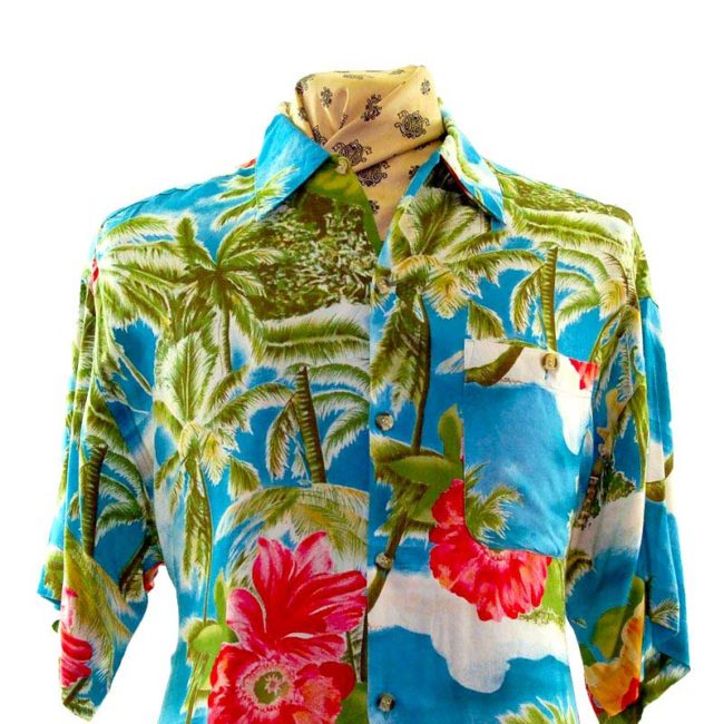 close up of 90s Vivid Hawaiian Print Shirt