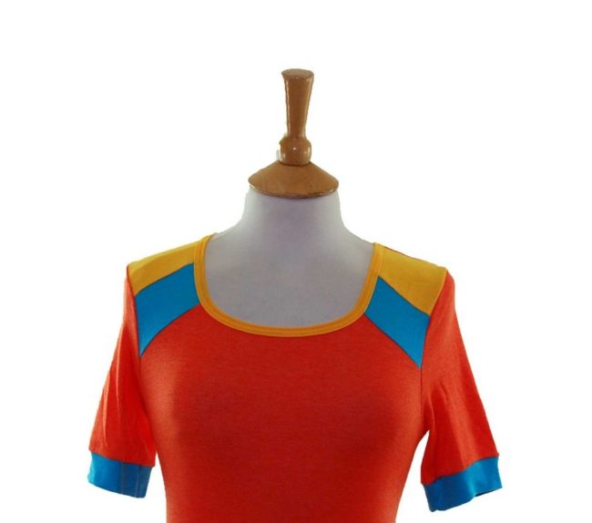 close up of 70s Vibrant Orange Tee Shirt
