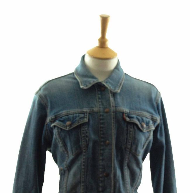 close up of Classic Light Blue Denim Jacket