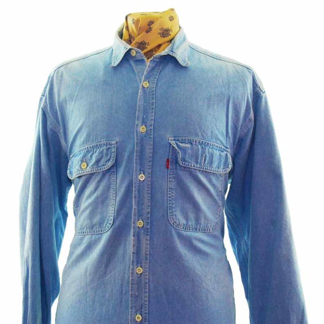 close up of Levi's Blue Denim Shirt