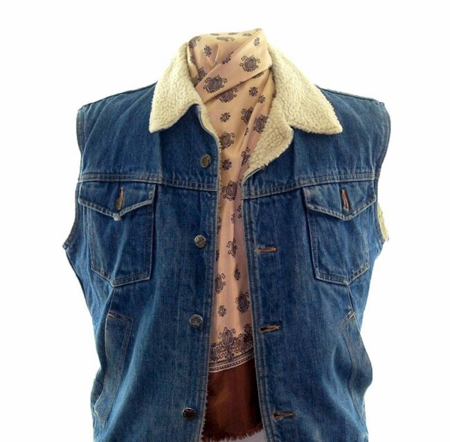 close up of Mustang Blue Denim Fleece Waistcoat