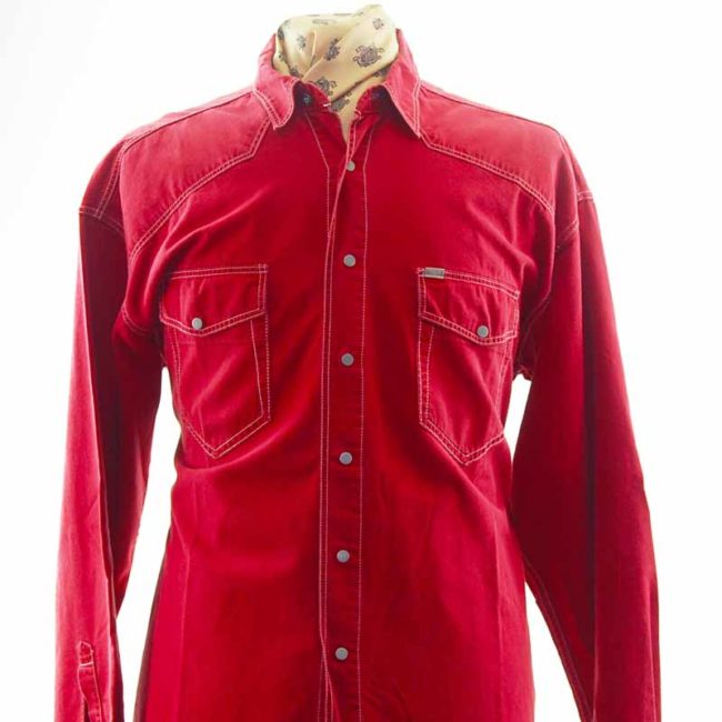 close up of Mustang Red Western Shirt