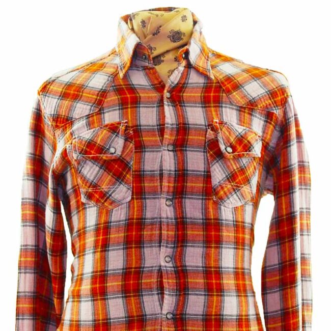 close up of Orange Checked Western Shirt