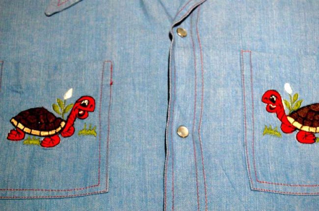 close up of Tortlose Embroidered Denim Shirt