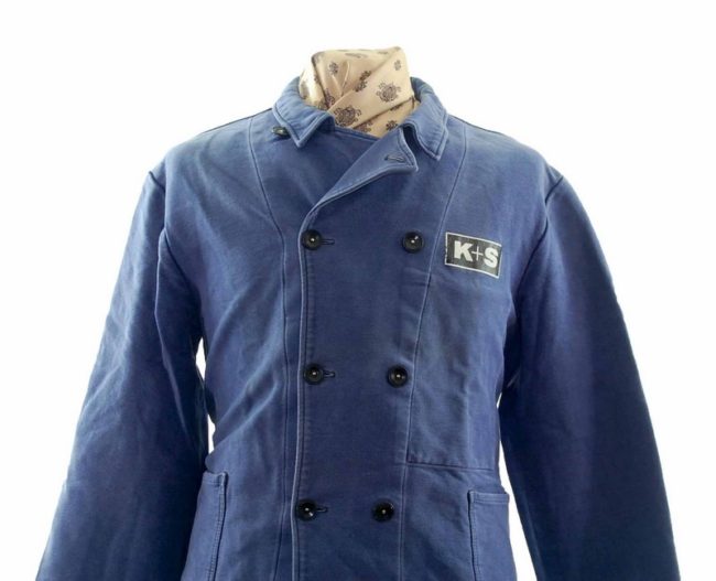 close up of Vintage Moleskin Blue Work Jacket