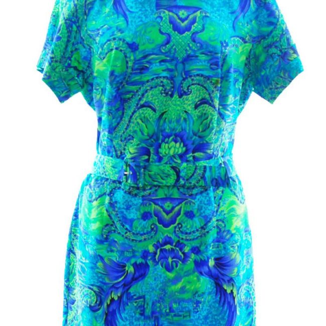 front of 80s Blue Abstract Dress