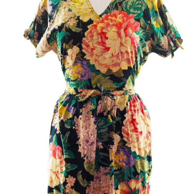 front of 80s Dark Floral Dress