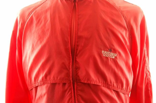 front of Bright Red Windbreaker