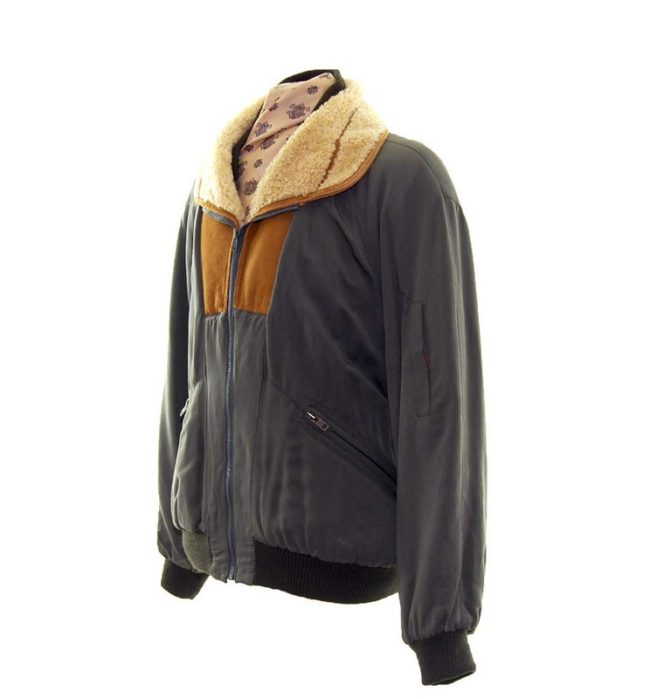 side of 90s Sheep Skin Collar Bomber Jacket