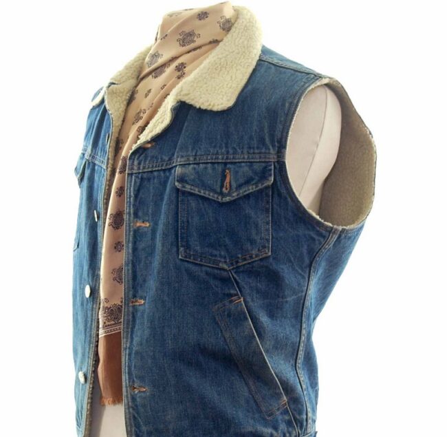 side of Mustang Blue Denim Fleece Waistcoat