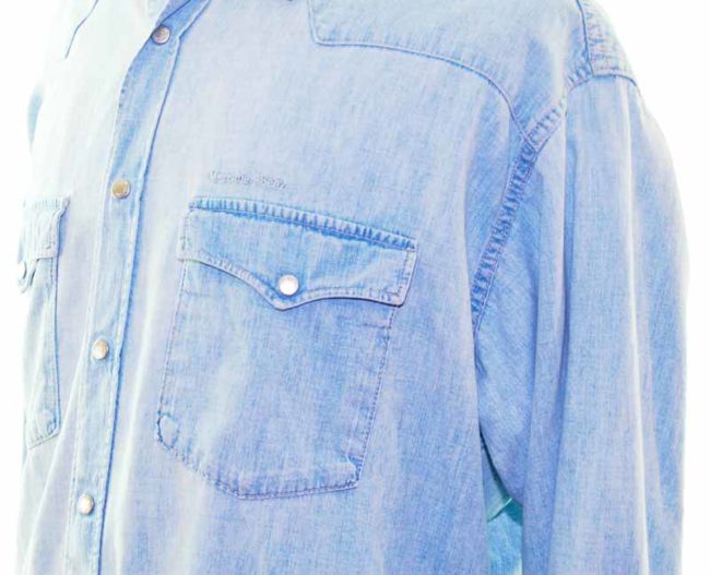 side of Mustang Pale Blue Denim Western Shirt