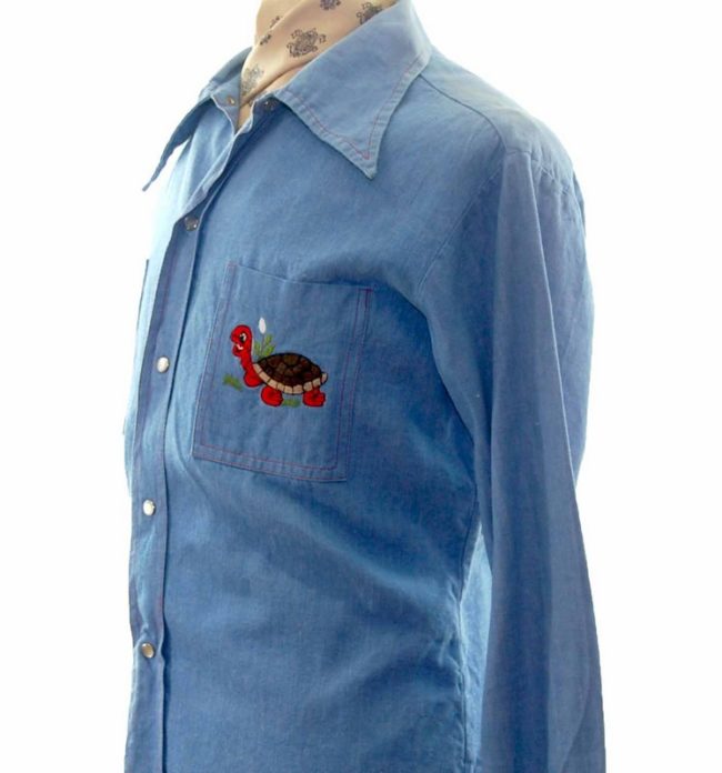 side of Tortoise Embroidered Denim Shirt