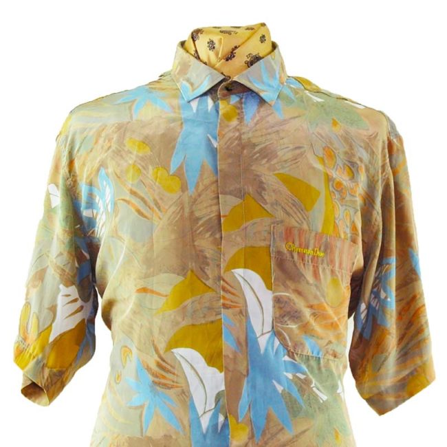 close up of 90s Christian Dior Hawaiian Shirt