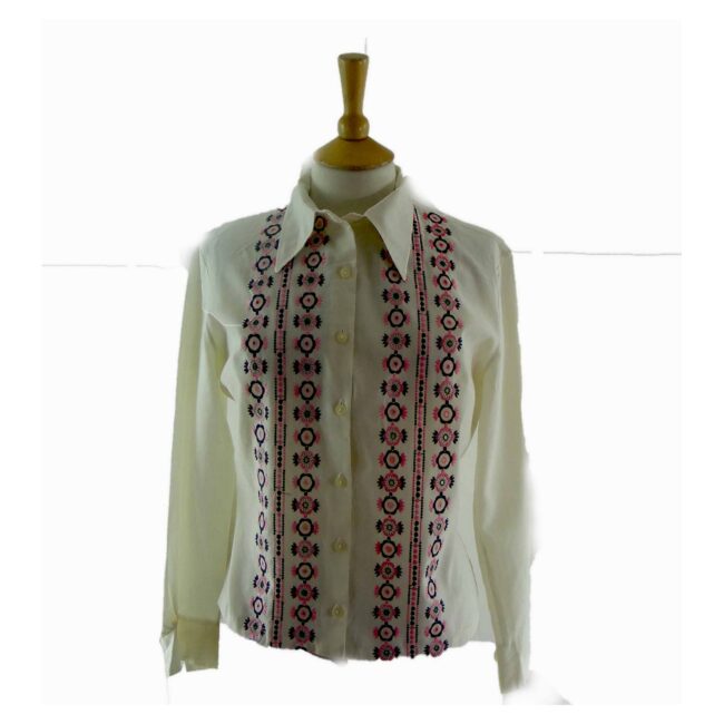70s Neon Embroidered Long Sleeve Shirt - 16