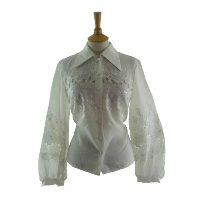 60s White Embroidered Cut Out Shirt  - 14