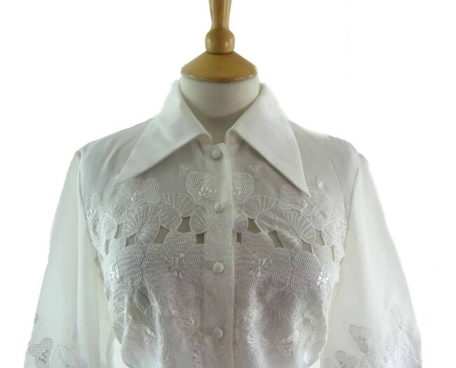 60s White Embroidered Cut Out Shirt  - 14 - Image 2