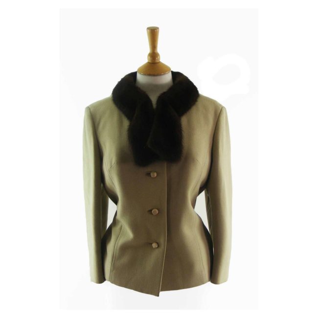 60s Fur Trim Beige Woolen Jacket - 16