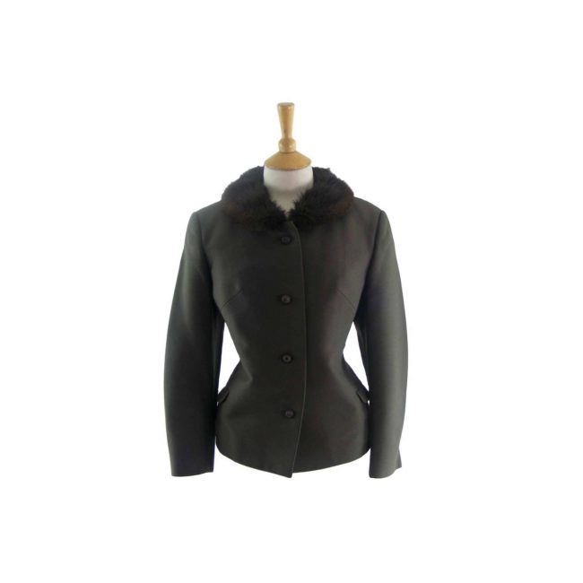 60s Fur Trim Dark Grey Jacket - 16