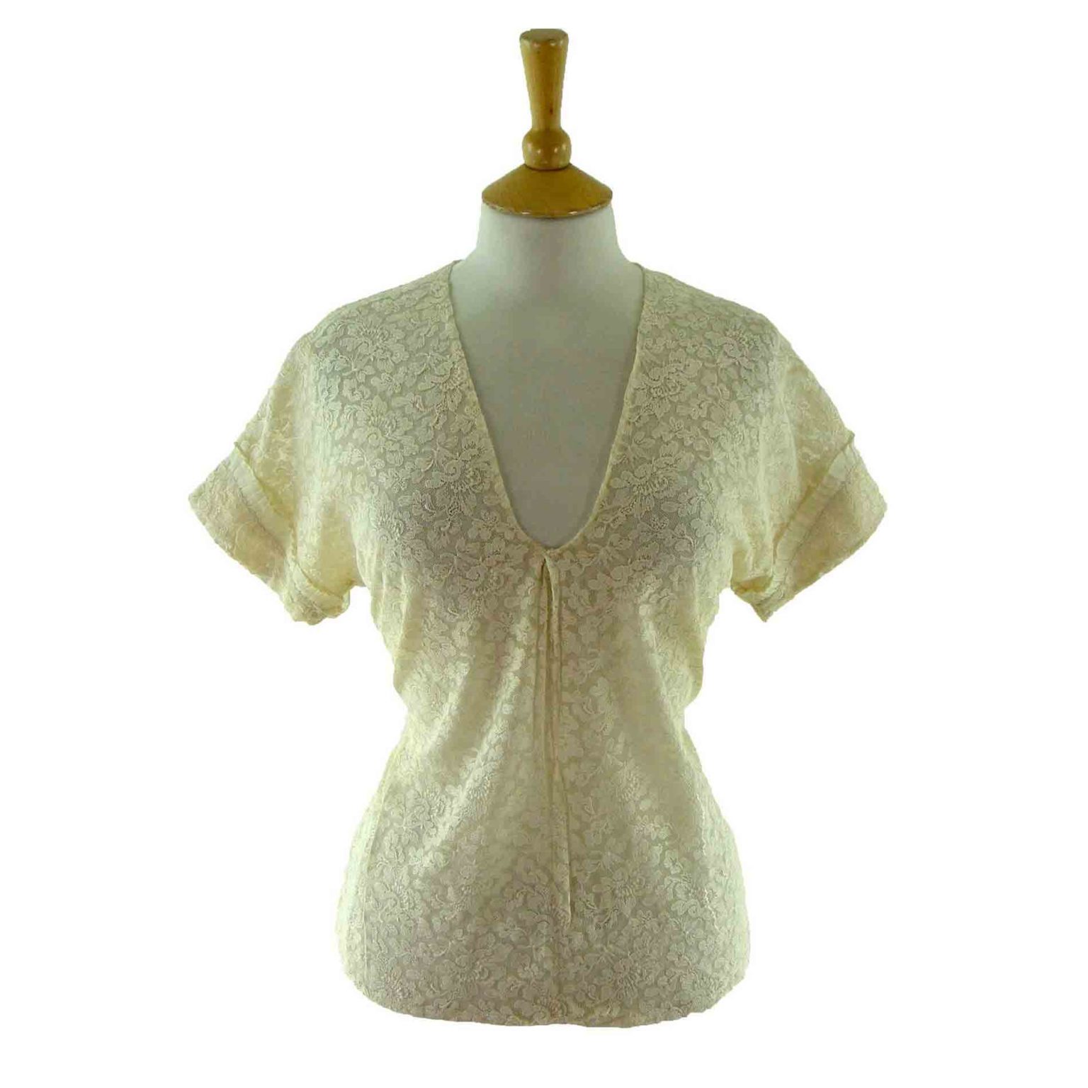 50s Cream Lace Blouse Blue 17 Vintage Clothing