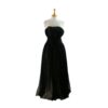 50s Full Length Strapless Black Evening Gown