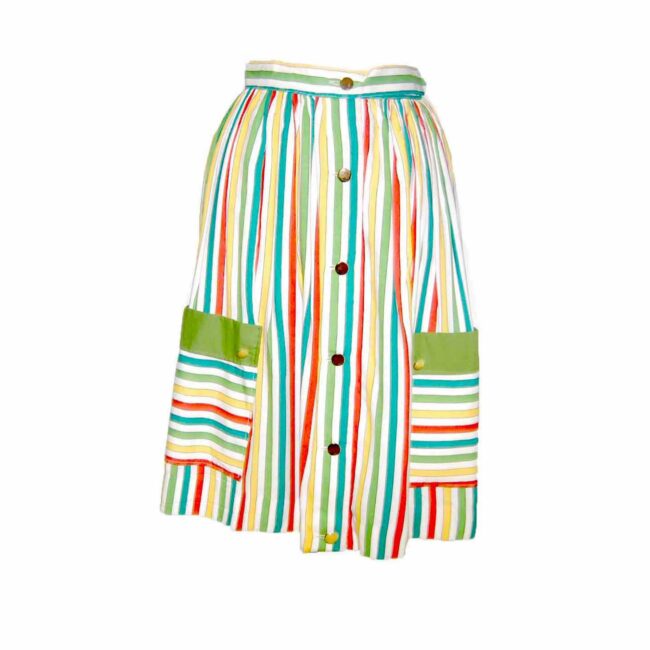 50s Multicoloured Cotton Print Candy Stripe Skirt - 8