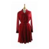 50s Red Chiffon Pleated Dress - 12